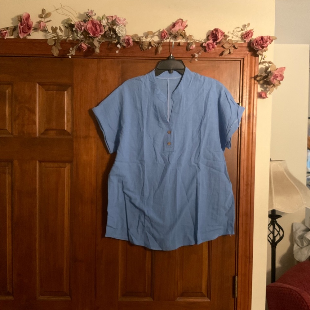 Blue Short Sleeve Button-Up Shirt